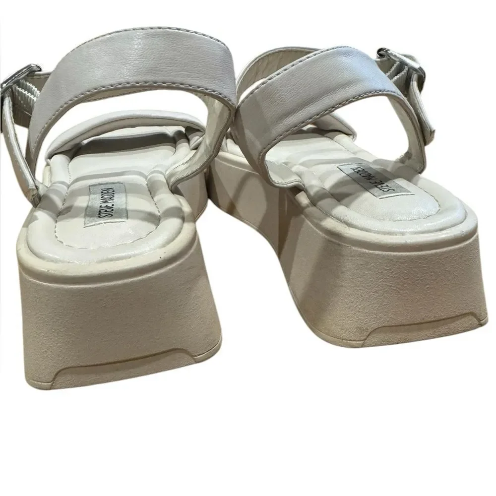 Steve Madden Dubai Vegan Leather Platform Ankle-Strap Sandals in Bone
